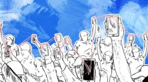 un montón de manos levantan celulares interconectados como se levanta el puño cuando se está en la lucha